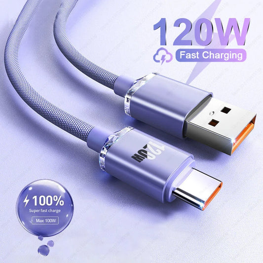 120W 6A Fast Charge USB Type C Quick Charge Cable For Xiaomi Redmi Note 13 14 Pro Huawei Phone Fast Charging Cable Data Cables